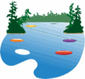 Rideau Lakes Artists Association Logo featuring a lake in the shape of a palette