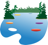 Workshops Rideau Lakes Artists Association Logo featuring a lake in the shape of a palette
