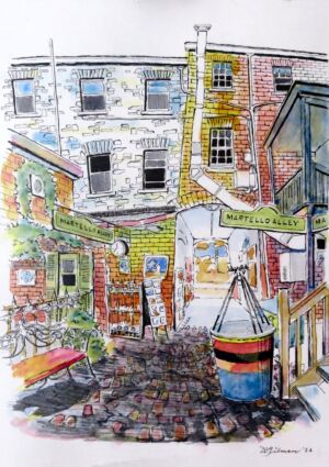 David Gilmore - Kingston Martello Alley West View, pen wash