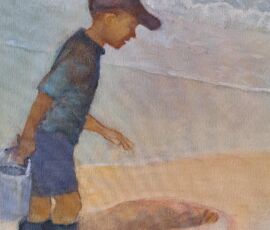 matthew on the beach at lennox head oil