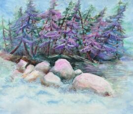 Shirley Mancino, Foley Mountain Rapids, 22 x 30 in, mixed media Shirley Mancino, Foley Mountain Rapids, 22 x 30 in, mixed media